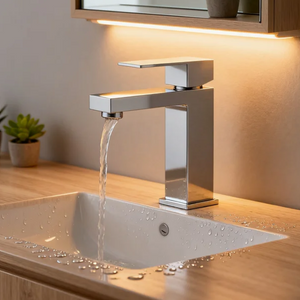 Brushed Nickel Single Handle Basin Mixer Tap – Solid Brass Modern Bathroom Faucet with Water-Saving Aerator and Square Spout for Residential And Commercial Projects