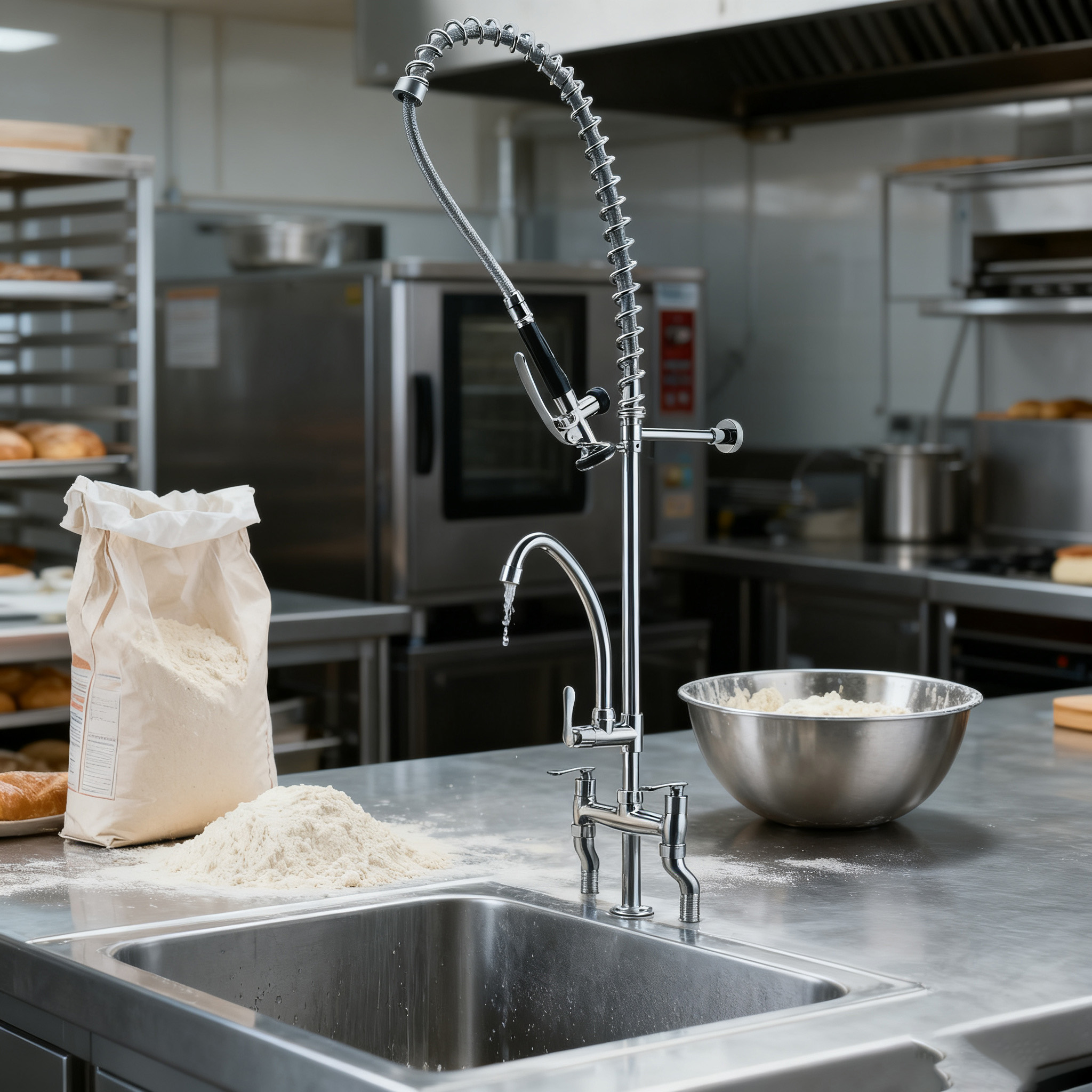 Commercial Pre-Rinse Kitchen Faucet with Dual Function Sprayer and Spout for Global Supply