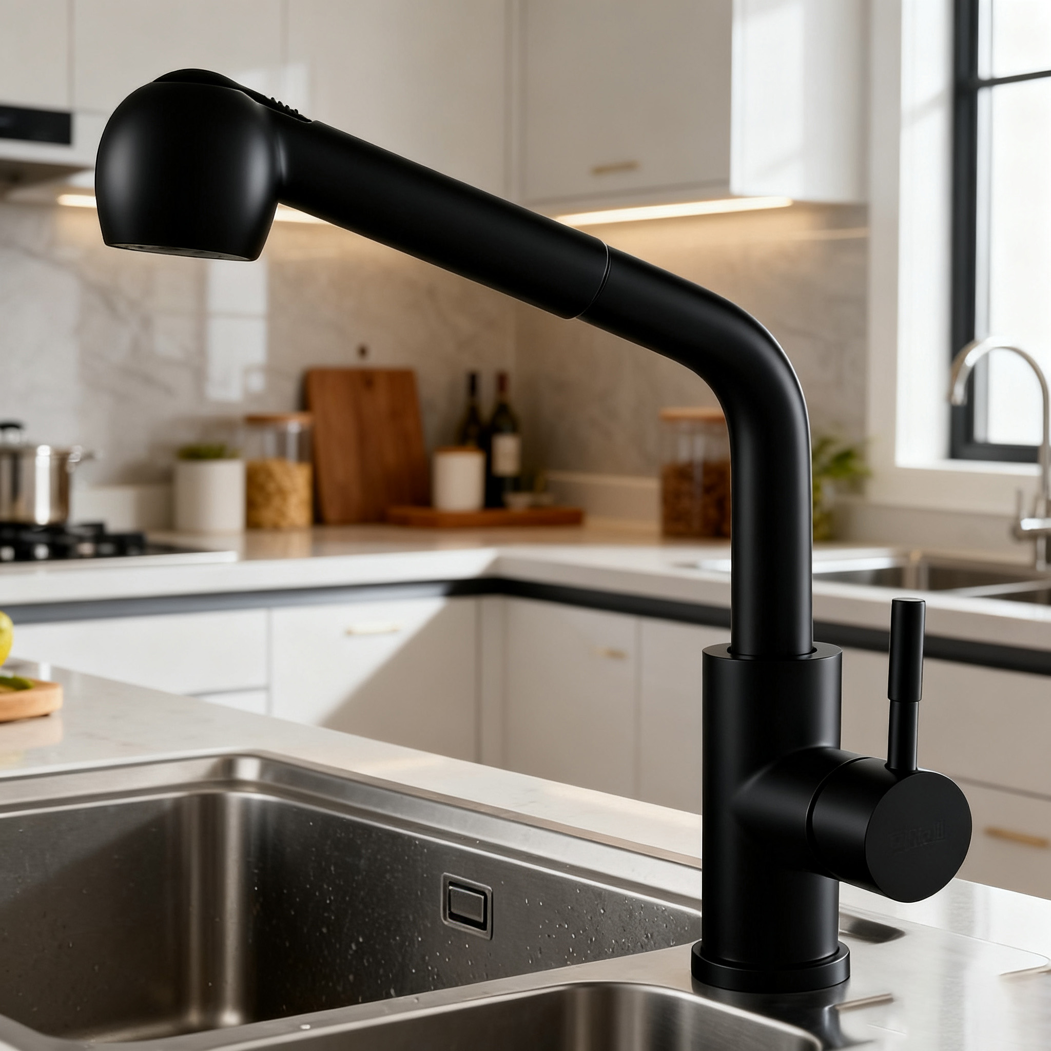 Stainless Steel Kitchen Faucet with Dual-Function Sprayer and Lead-Free Construction for Project Supply