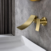 Brushed Gold Wall Mounted Waterfall Bathroom Sink Faucet with Single Lever Handle Wide Cascade Spout and Corrosion Resistant Finish for Modern Basin Installations