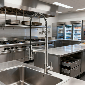 Commercial Pre-Rinse Kitchen Faucet | Pull Down Sprayer Industrial Sink Tap for Restaurant & Home Use