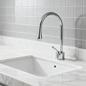 1401005 Solid Brass Basin Faucet Modern Chrome Bathroom Mixer Tap with Single Handle – G1/2” Inlet Sleek Gooseneck Design