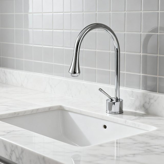 1401005 Solid Brass Basin Faucet Modern Chrome Bathroom Mixer Tap with Single Handle – G1/2” Inlet Sleek Gooseneck Design