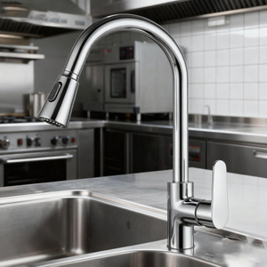 Chrome Pull-Down Kitchen Faucet in Modern Design with Dual-Mode Sprayer and Brass Made