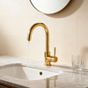 DF-03008 Premium Brass Basin Faucet – Brushed Gold Finish | Modern Single Handle Lavatory Tap with Smooth Water Flow