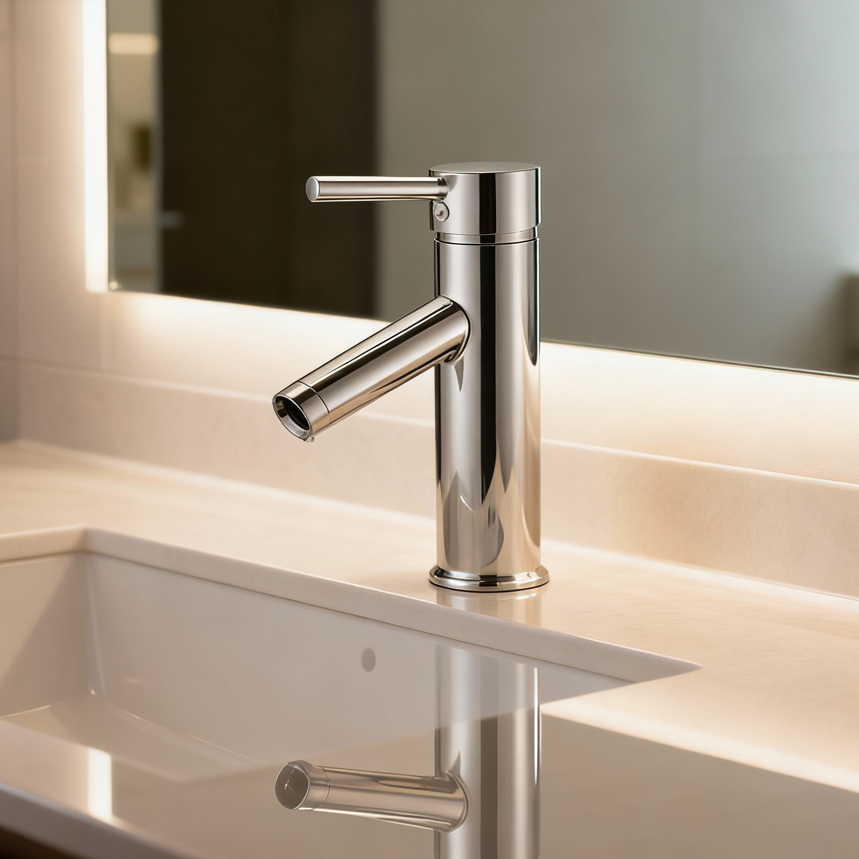 Single Handle Tall Vessel Sink Bathroom Faucet with Lever Handle Curved Aerated Spout Water-Efficient Flow and Corrosion-Resistant Copper Construction - Model DF-01201S