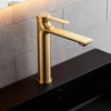 1401032 Brushed Gold Brass Basin Faucet — Tall Luxury Mixer Tap for Vessel Sink Applications