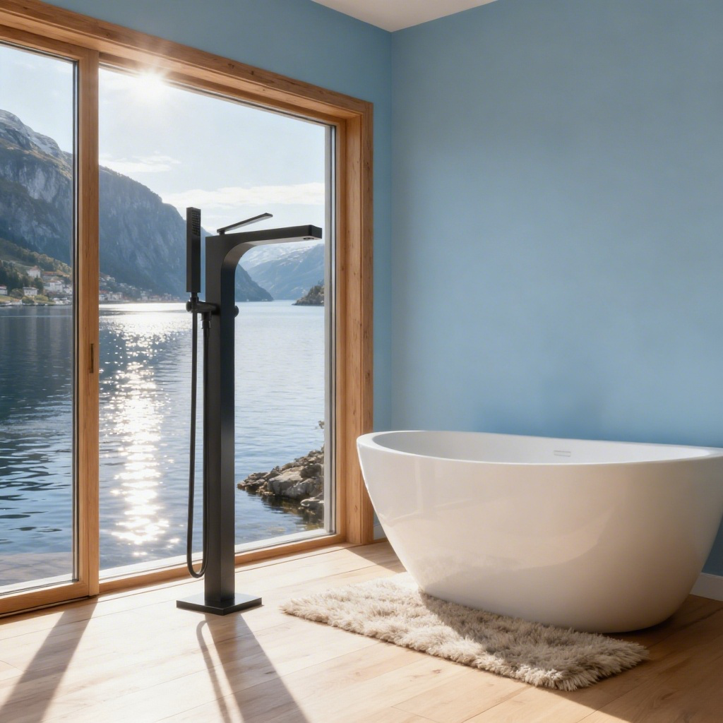 Matte black freestanding bathtub faucet in villas