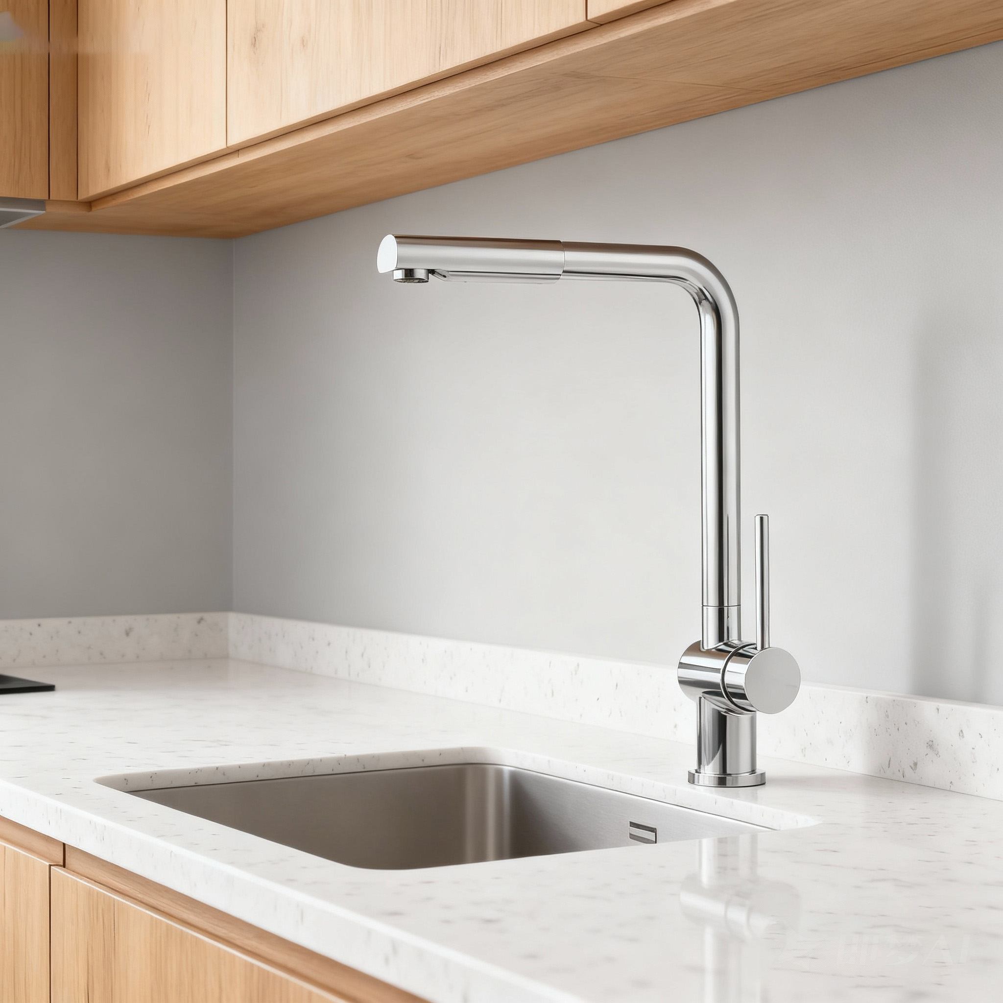 Brass Modern Chrome Kitchen Mixer Tap with Flexible Sprayer and Zinc Handle for Residential or Project Use