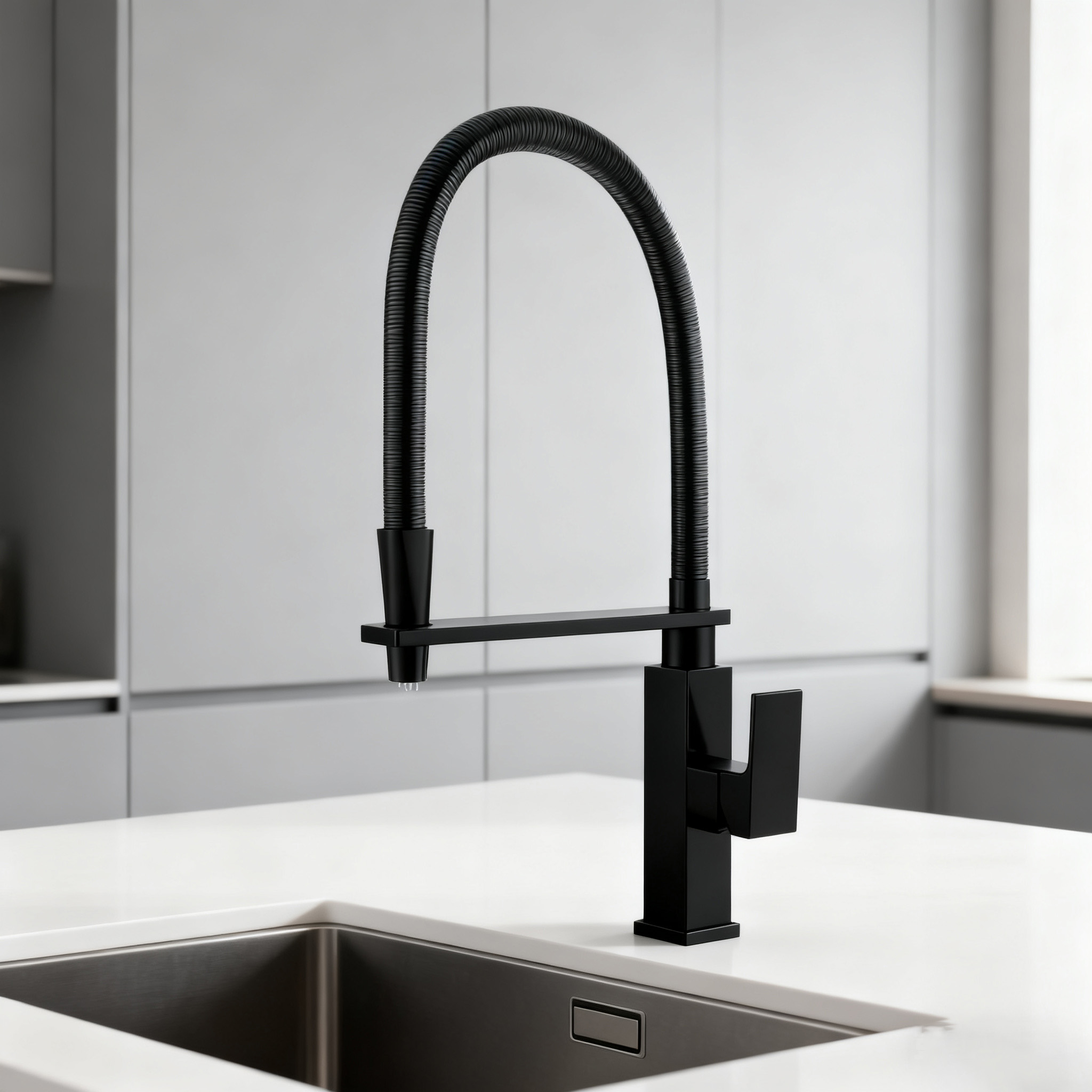 Commercial Pull Down Kitchen Faucet in High-Arc Brass Mixer Tap with Flexible Spring Sprayer for Modern Projects