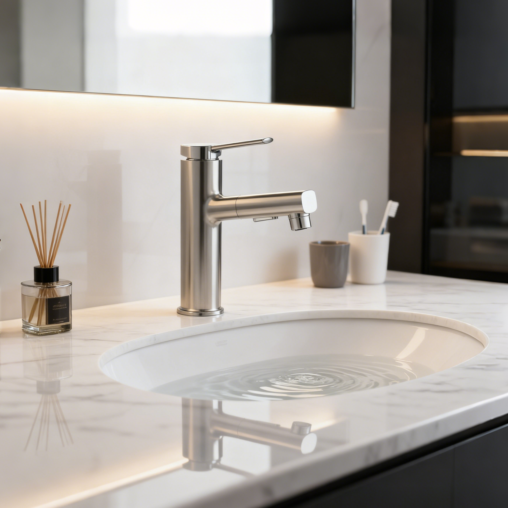 Polished Chrome Single Handle Tall Vessel Sink Bathroom Faucet with Pull-Out Sprayer Head Aerated Dual-Mode Flow and Corrosion-Resistant Copper Construction - Model 1401024