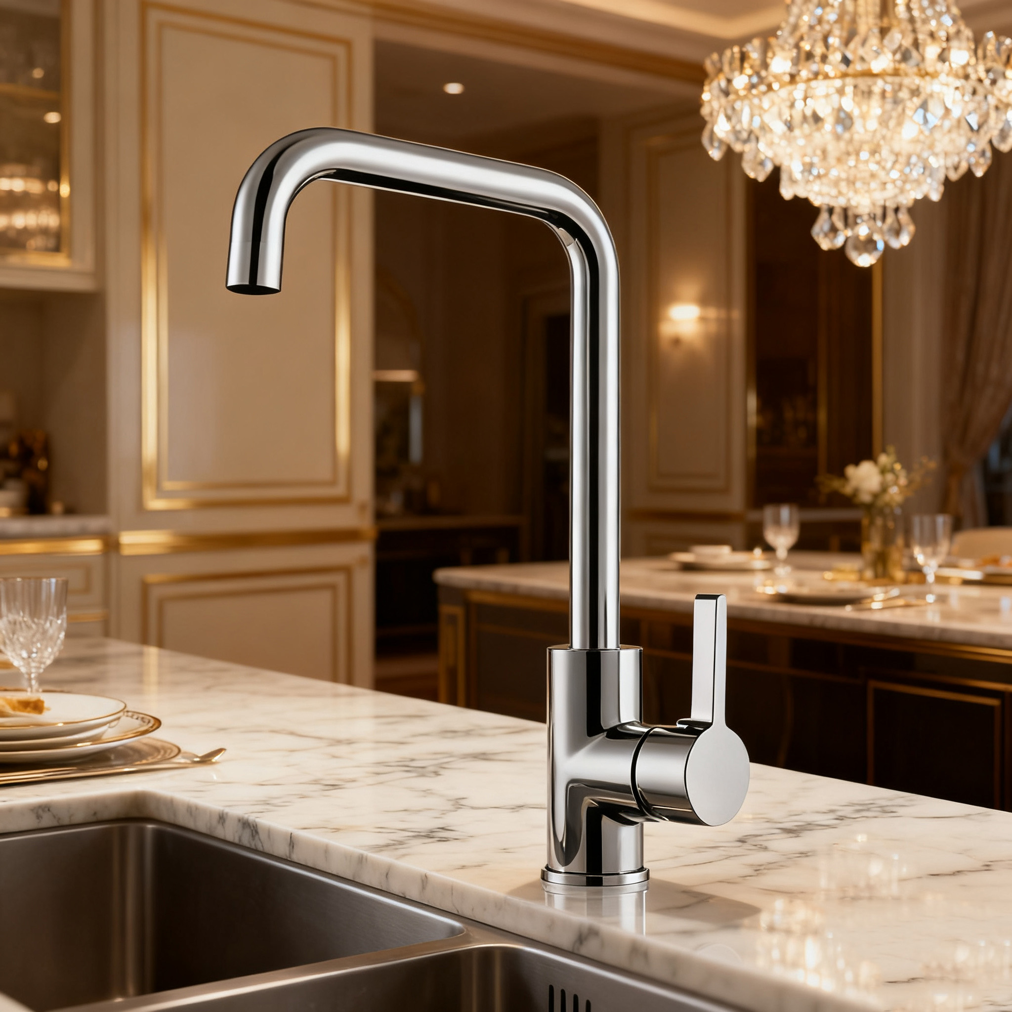 Modern Kitchen Faucet with Square Spout for Residential and Commercial Projects in many finishes