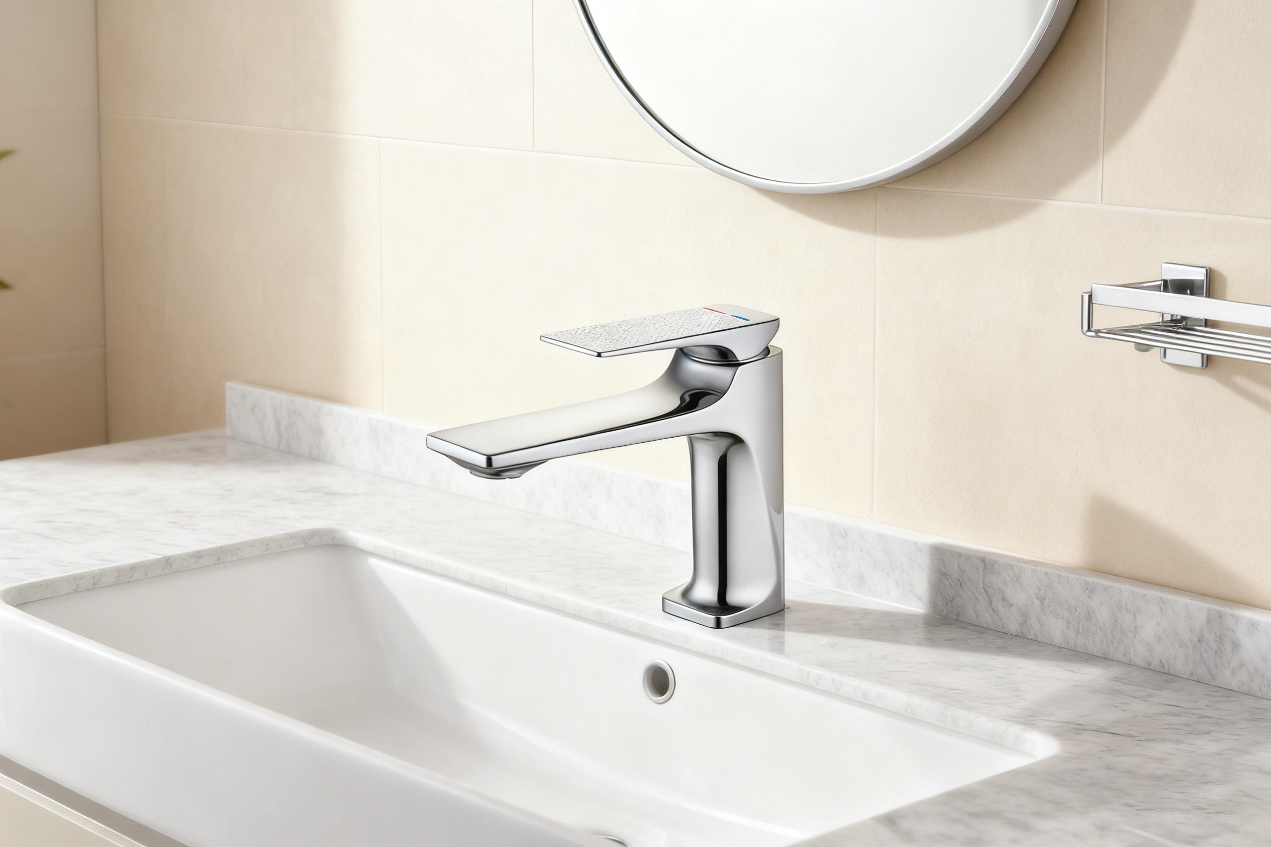 High Quality Brass Basin Mixer in Modern Bathroom Faucet with Hot and Cold Water Function