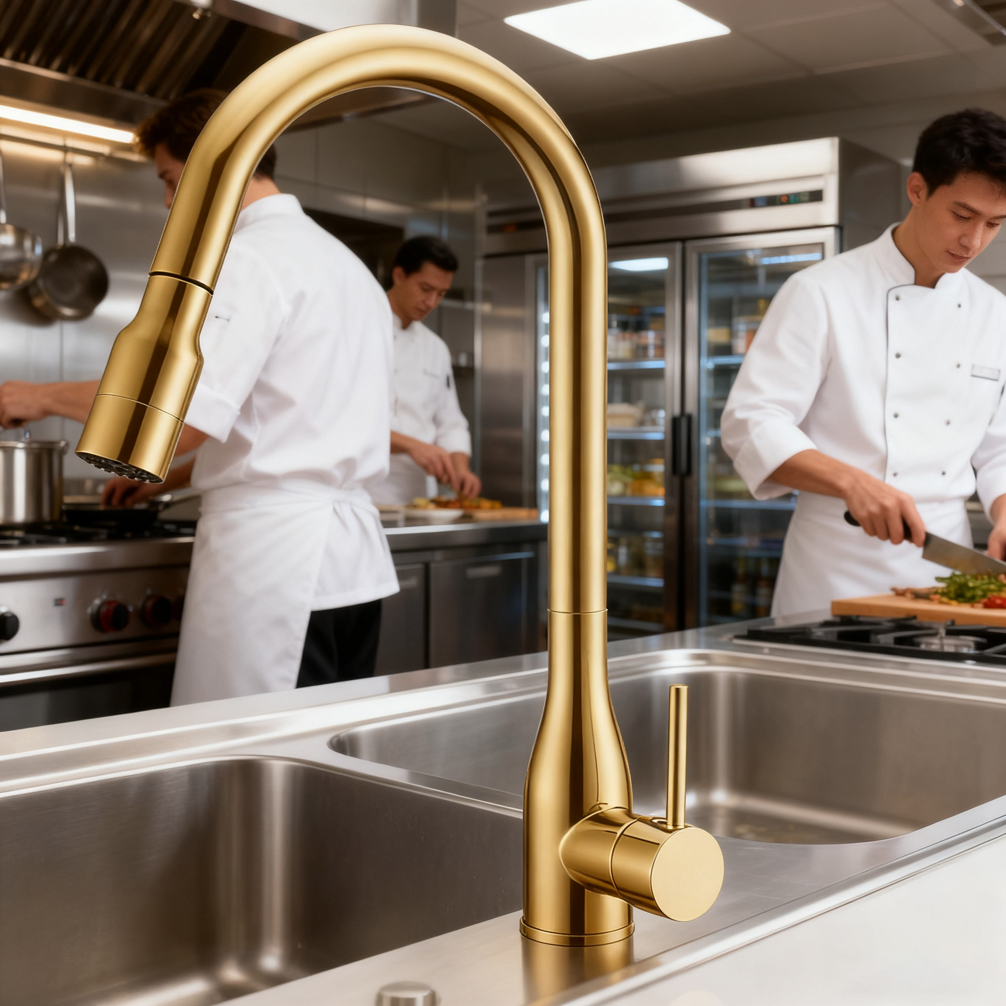 Premium High-Arc Pull-Down Kitchen Faucet with Sprayer and durable Chrome Finish for Modern Homes and Commercial Spaces