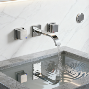 DF-05206 Wall-Mounted Brass Basin Faucet – Dual Handle Square Design Mixer Tap