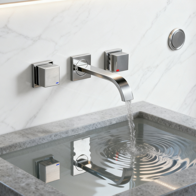 DF-05206 Wall-Mounted Brass Basin Faucet – Dual Handle Square Design Mixer Tap