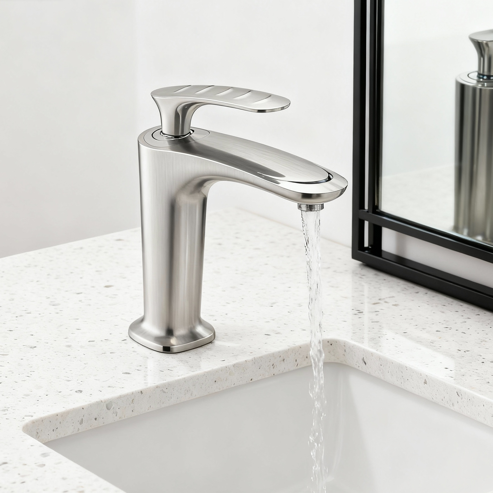 DF-01311 Brushed Nickel Brass Basin Faucet – Modern Design with Smooth Water Flow & Premium Sprayer Function