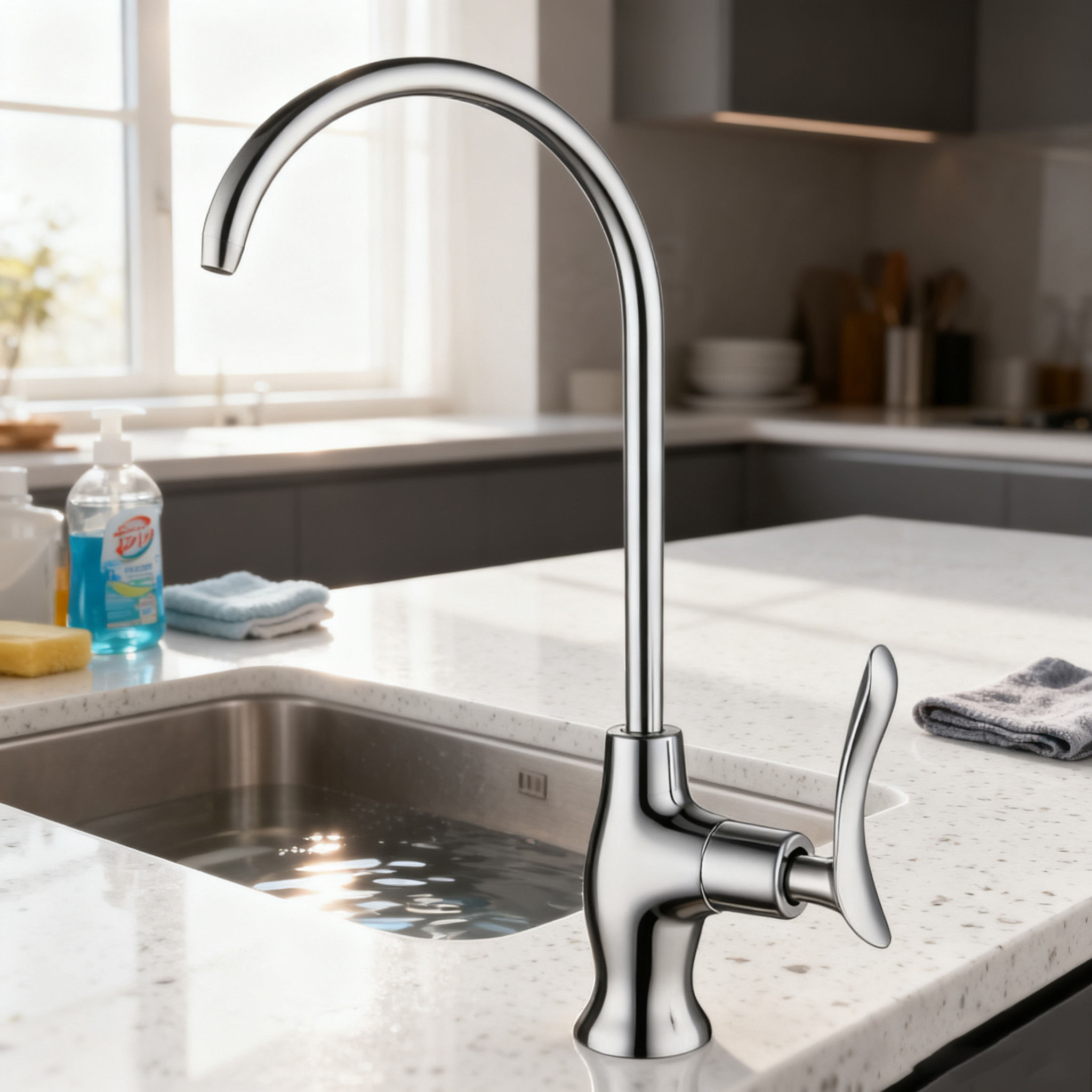 Kitchen Faucet with Elegant Single Handle Stainless Steel Drinking Tap