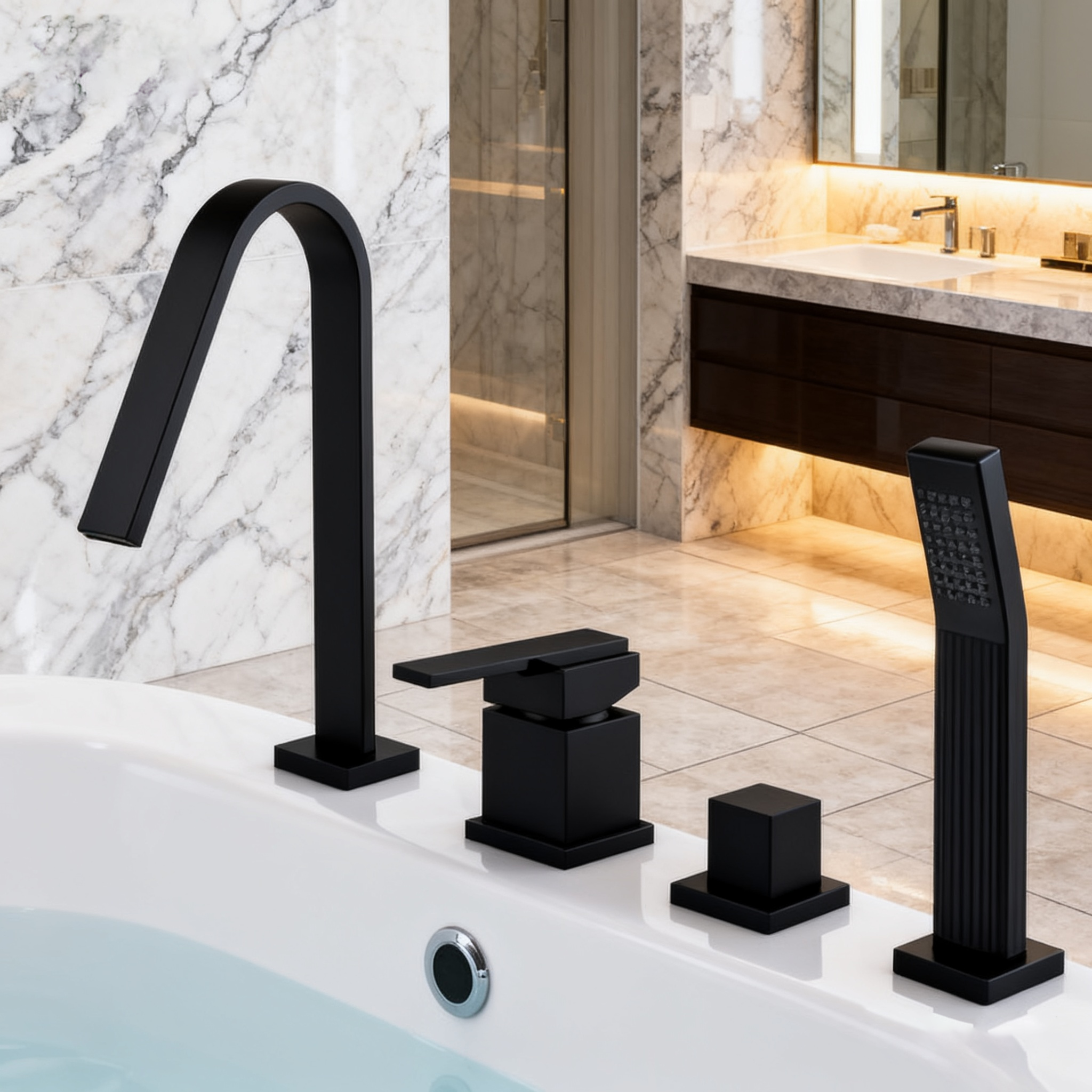 DF-05012 brushed gold Roman tub mixer with square handles