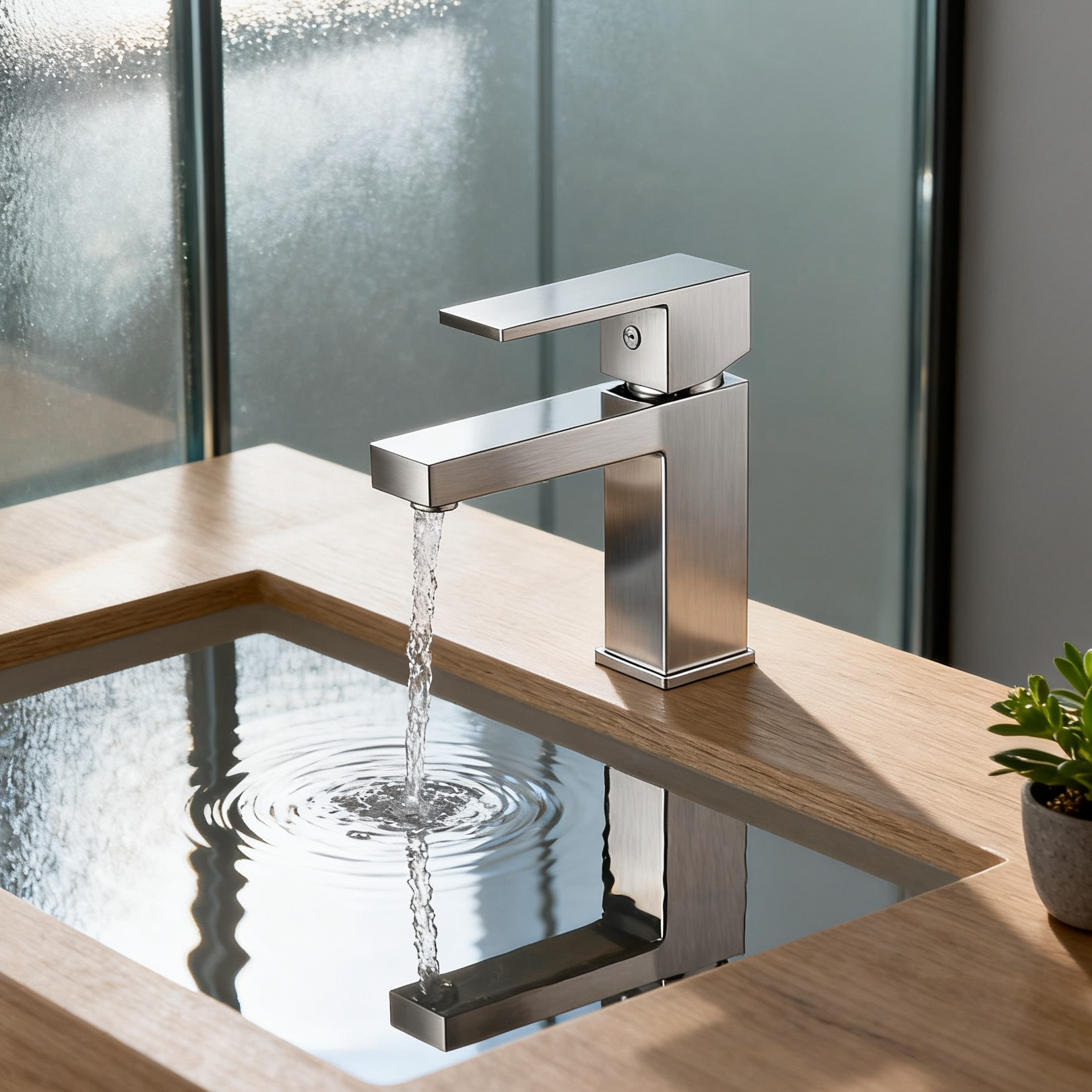 Brushed Nickel Single Handle Tall Vessel Sink Bathroom Faucet with Lever Handle Aerated Spout Corrosion-Resistant Copper Construction and Watermark Certification - Model 1401020