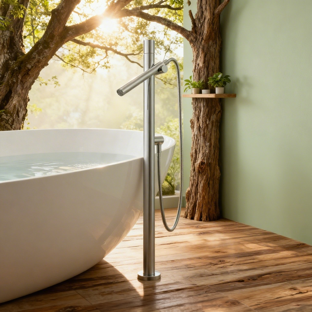 Stainless Steel Polished Chrome Freestanding Tub Filler Faucet