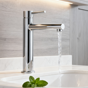 Modern Tall Stainless Steel Basin Mixer Tap – Brushed Finish Cylindrical Vessel Sink Faucet with Single Handle and Water-Saving Aerator Durable 304 Stainless Steel Bathroom Tap OEM Supplier