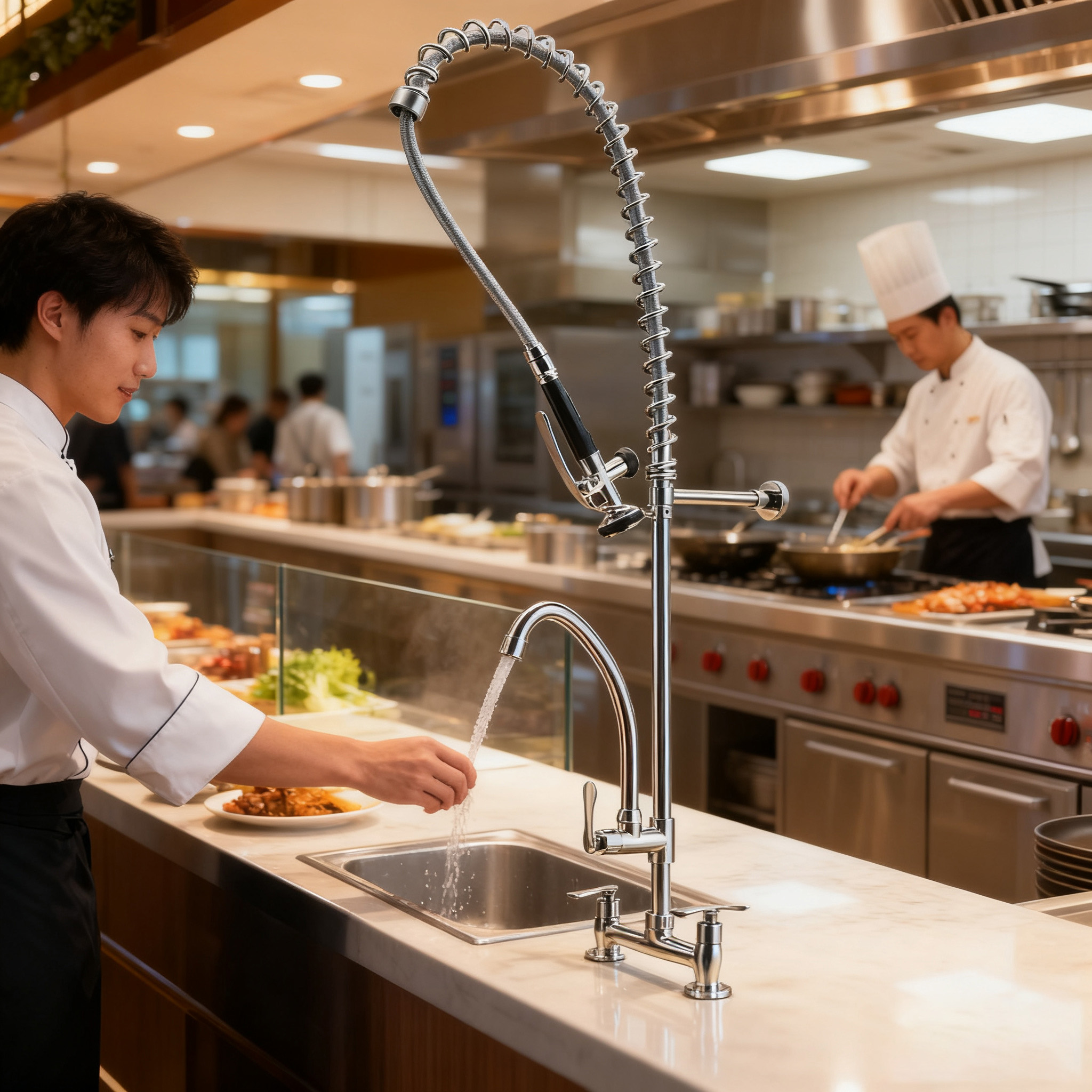 Commercial Pre-Rinse Kitchen Faucet with Dual Function Sprayer and Spout for Global Supply