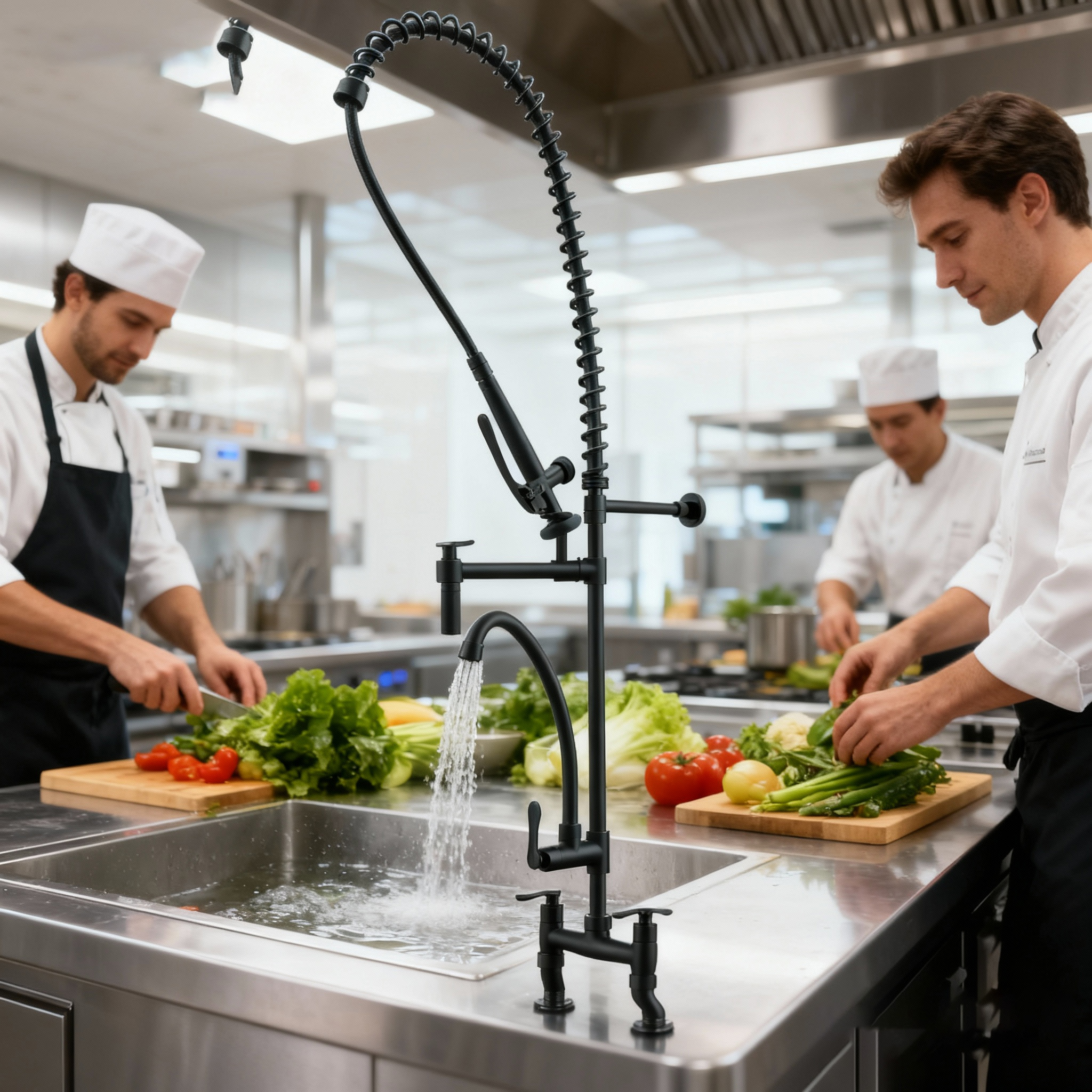 Commercial Pre-Rinse Kitchen Faucet with Dual Function Sprayer and Spout for Global Supply