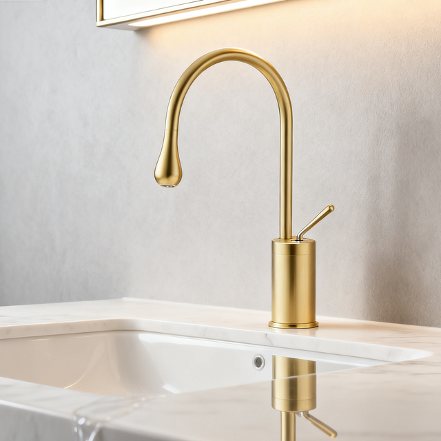 1401006 Brass Basin Mixer Tap Single Handle Deck Mounted Basin Faucet Gold Finish Bathroom Tap
