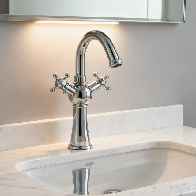 DF-11029-3 Classic Brass Basin Faucet – Dual Cross Handle Tall Mixer Tap