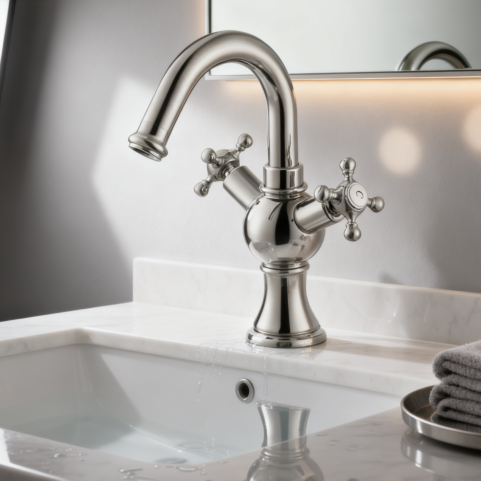 DF-11029-2 Classic Brass Basin Faucet – Dual Cross Handle Mixer Tap (Short Spout Design)