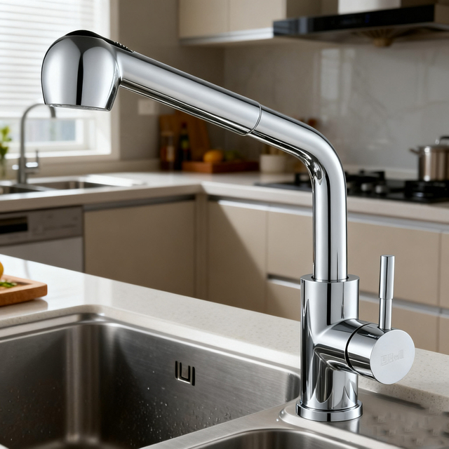 Stainless Steel Kitchen Faucet with Dual-Function Sprayer and Lead-Free Construction for Project Supply