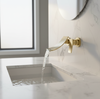 Brushed Gold Wall Mounted Waterfall Bathroom Sink Faucet with Single Lever Handle Wide Cascade Spout and Corrosion Resistant Finish for Modern Basin Installations