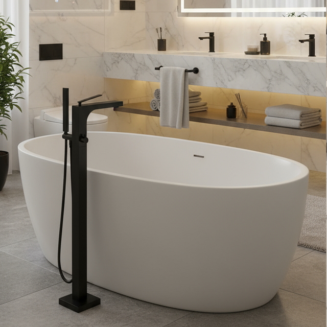 Matte Black High-Flow Square Freestanding Bathtub Faucet | Landonbath OEM