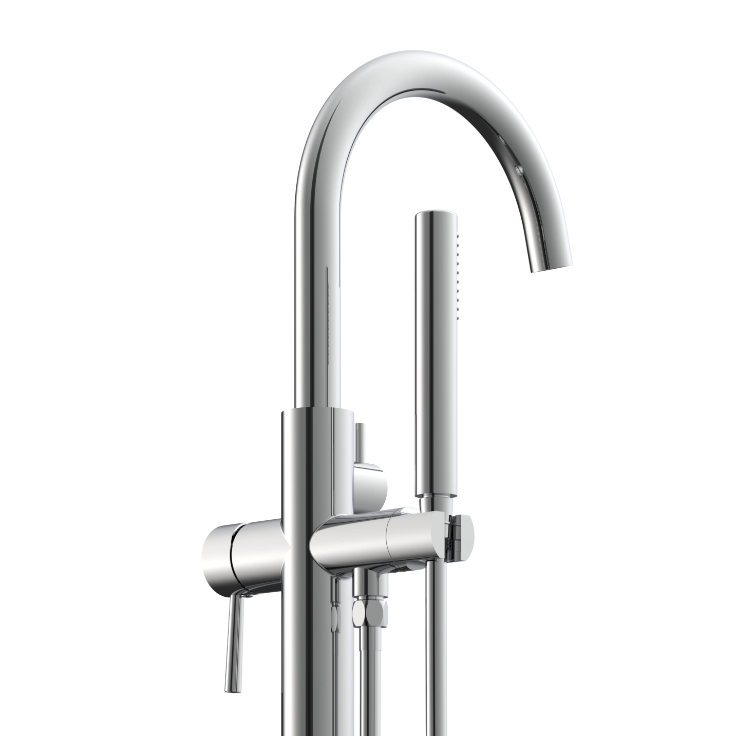 High-Flow Floor-Standing Bathtub Faucet with Water-Saving Shower Feature