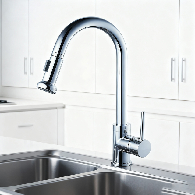 Pull-Down Kitchen Faucet: Modern Chrome Sprayer for Efficient Sink or hotel Use