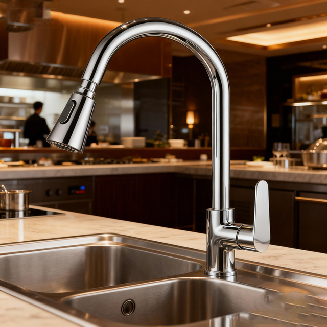 Chrome Pull-Down Kitchen Faucet in Modern Design with Dual-Mode Sprayer and Brass Made