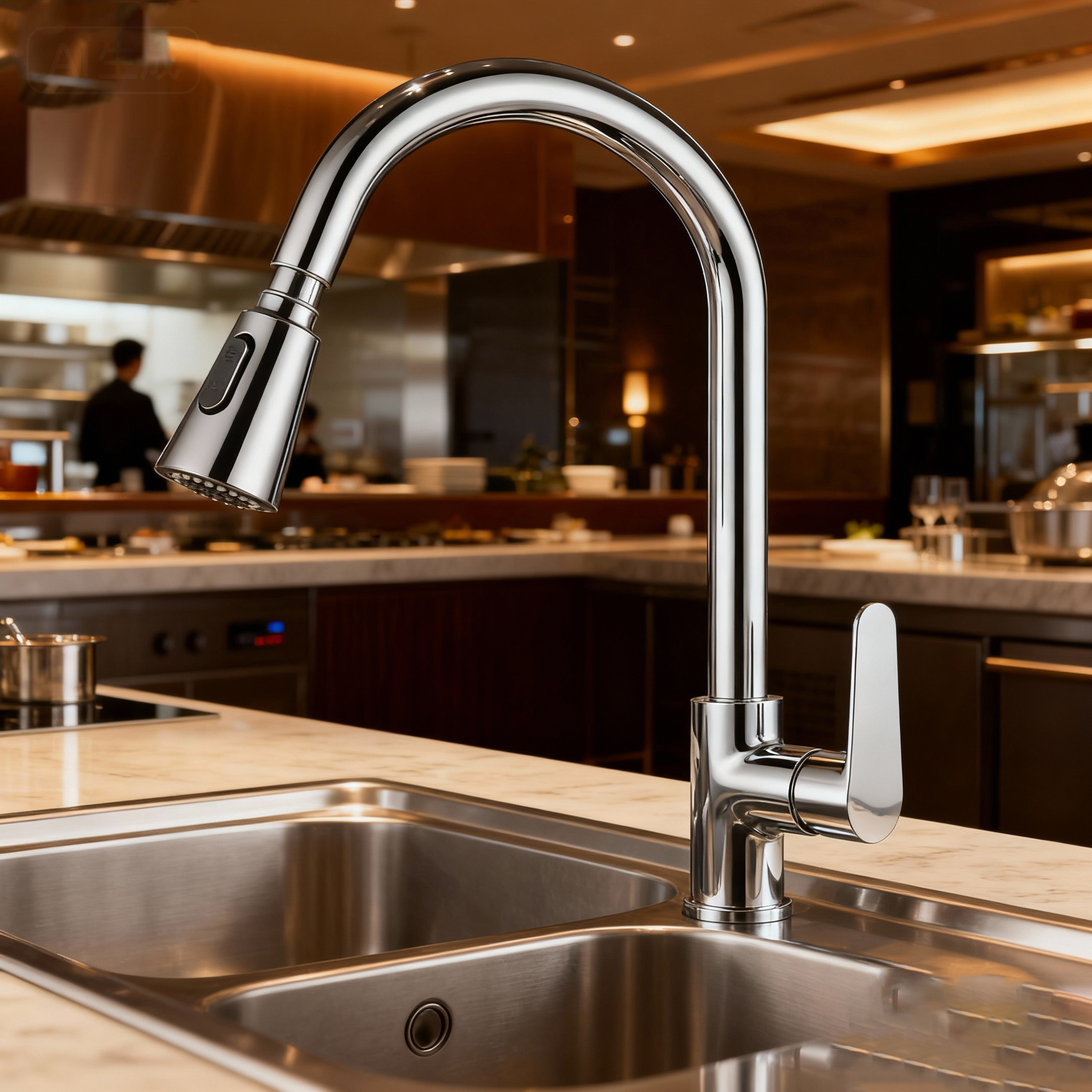 Chrome Pull-Down Kitchen Faucet in Modern Design with Dual-Mode Sprayer and Brass Made
