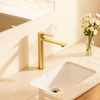 1401032 Brushed Gold Brass Basin Faucet — Tall Luxury Mixer Tap for Vessel Sink Applications