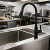 Commercial Pull-Down Matte Black Zinc Alloy Kitchen Faucet with Chrome-Plated Tap and Dual-Mode Sprayer 