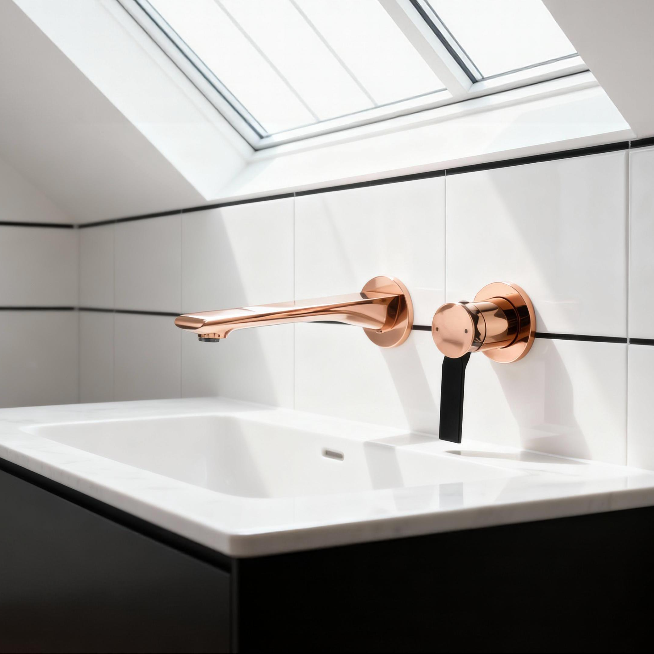 1401036 Rose Gold Brass Wall-Mounted Basin Faucet Luxury Dual-Tone Wall Mixer Modern Basin Faucet with Aerated Sprayer