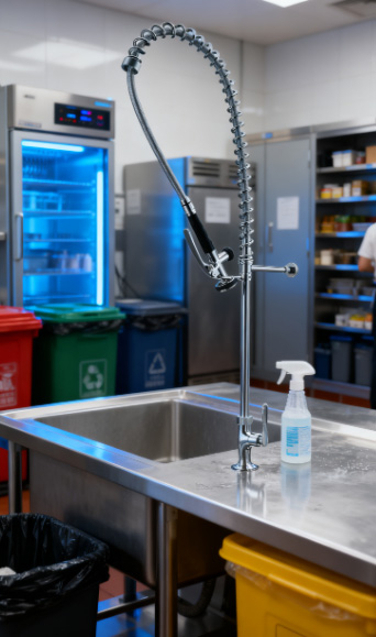 Commercial Pre-Rinse Kitchen Faucet with Pull Down Sprayer for Restaurant and Hotel Use