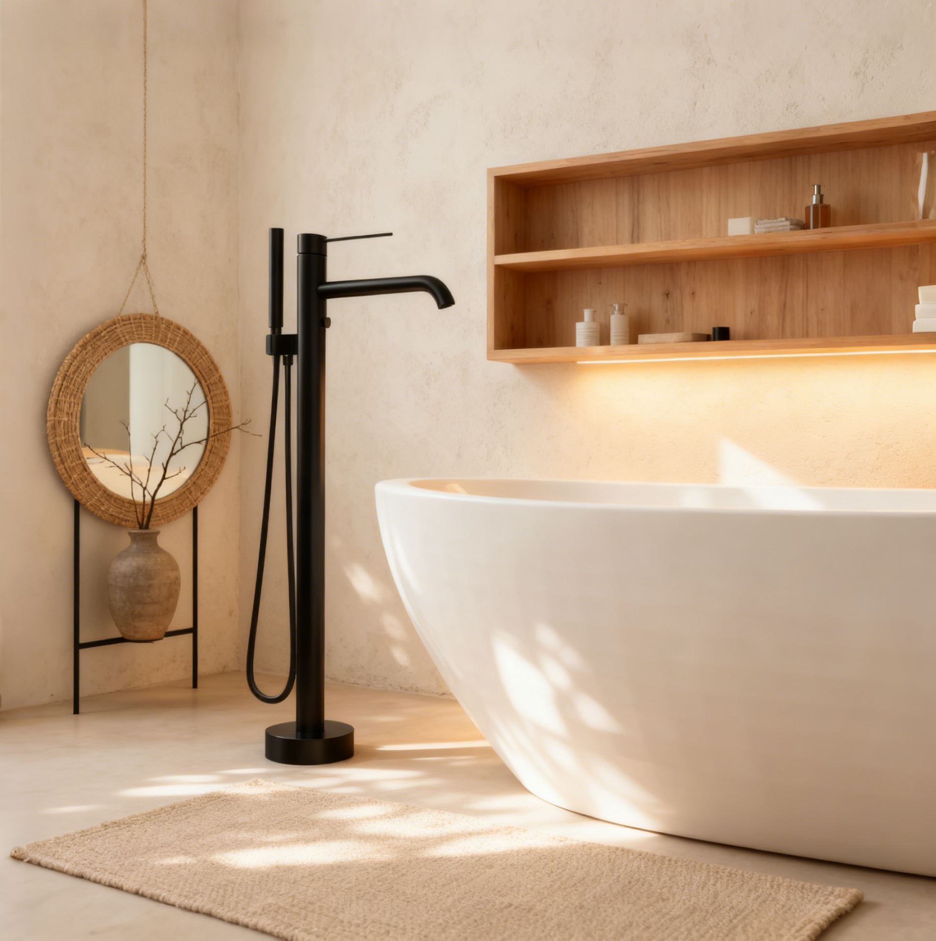 High-Flow Black Freestanding Bathtub Faucet – European Design, Brass Construction | Landonbath OEM Factory