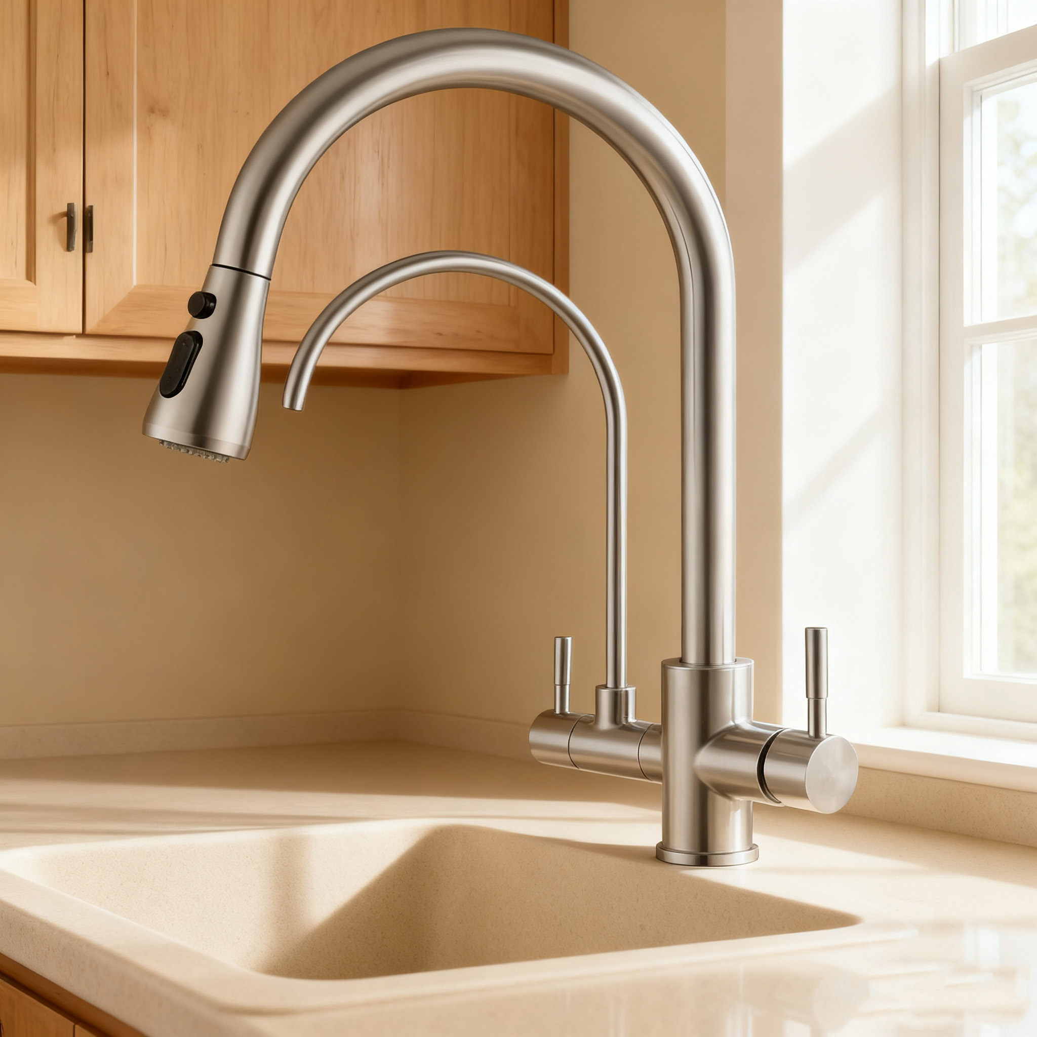 Modern Design Premium Pull-Down Kitchen Faucet with Dual-Function Sprayer and Durable Brass Construction 