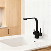 Modern Square-Design Three Way Brass Kitchen Faucet with Zinc-Alloy Handles and Dual-Outlet Sprayer