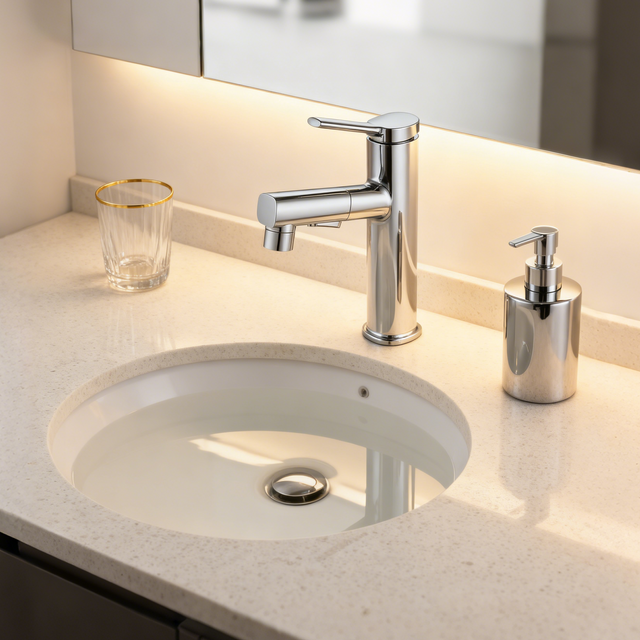 Polished Chrome Single Handle Tall Vessel Sink Bathroom Faucet with Pull-Out Sprayer Head Aerated Dual-Mode Flow and Corrosion-Resistant Copper Construction - Model 1401024