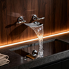 DF-05239 Brass Wall Mounted Basin Faucet Waterfall Spout Bathroom Mixer Tap – Dual Handle Vintage Design for Modern Bathrooms