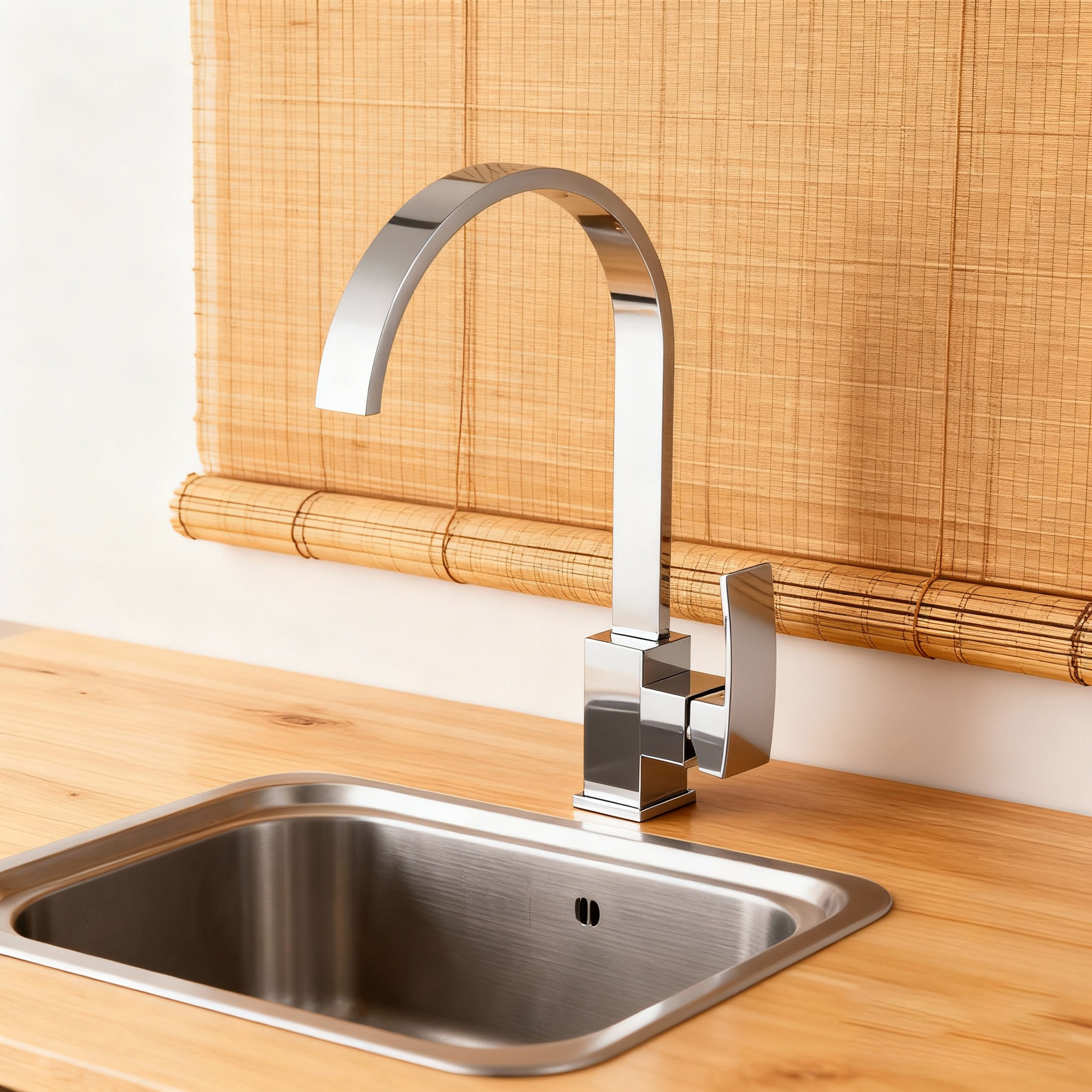Modern Chrome Kitchen Faucet with Sleek Square Design with Durable Sprayer Global supply