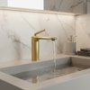 Luxury Brushed Gold Single Handle Basin Mixer Tap – Modern Brass Bathroom Faucet with Water-Saving Aerator for Residential And Commercial Projects