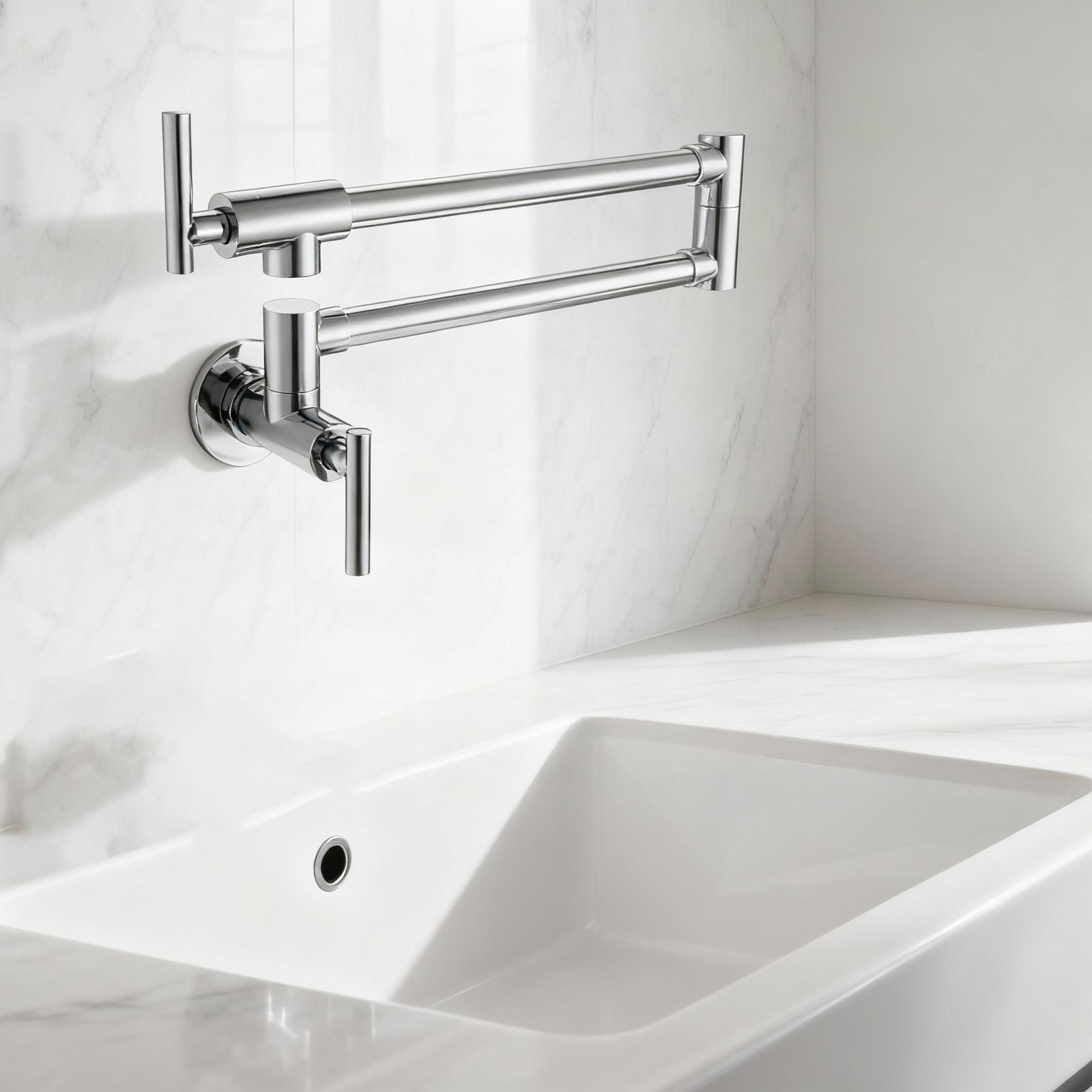 Modern Chrome Wall-Mounted Pot Filler Faucet with Many Color Finishes from Chinese Manufacturer 